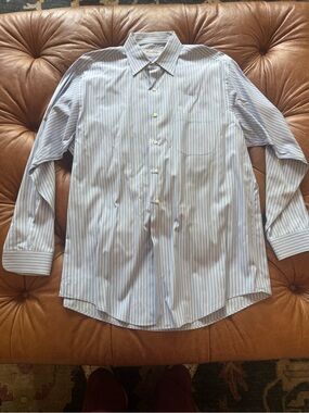 Brooks Brothers Men’s Blue and White Stripe Dress Shirt - XL